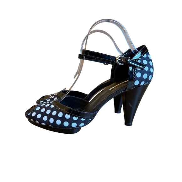 Via Spiga Papa Polka Dot Peep Toe Heels Size 9.5 Retro Rockabilly Shoes Black Wh - Picture 4 of 10